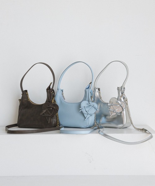 OLIVE des OLIVE（オリーブデオリーブ）の「リボンハートポーチ付きホーボーバッグ（ショルダーバッグ・レディース・サックスブルー/ダークブラウン/シルバー・FREE）」の18枚目の写真