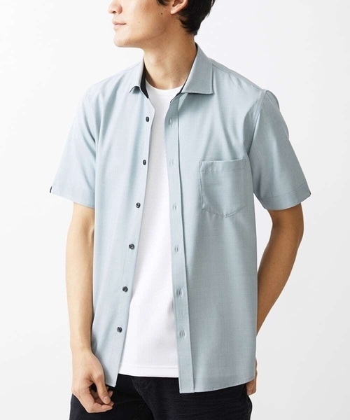 MK MICHEL KLEIN HOMME （エムケーミッシェルクランオム）の「【残りわずか】ストレッチ半袖シャツ（シャツ/ブラウス・メンズ・ミント/ダークインディゴブルー/ベージュ・46/48/51）」の2枚目の写真