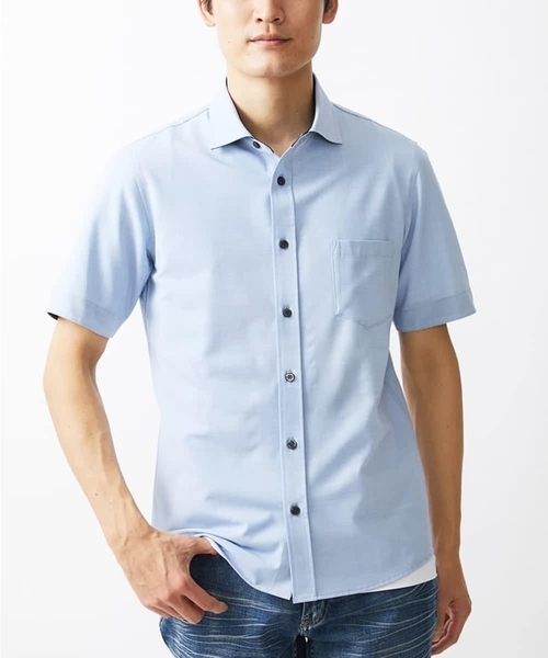 MK MICHEL KLEIN HOMME （エムケーミッシェルクランオム）の「【残りわずか】ストレッチ半袖シャツ（シャツ/ブラウス・メンズ・ミント/ダークインディゴブルー/ベージュ・46/48/51）」の17枚目の写真
