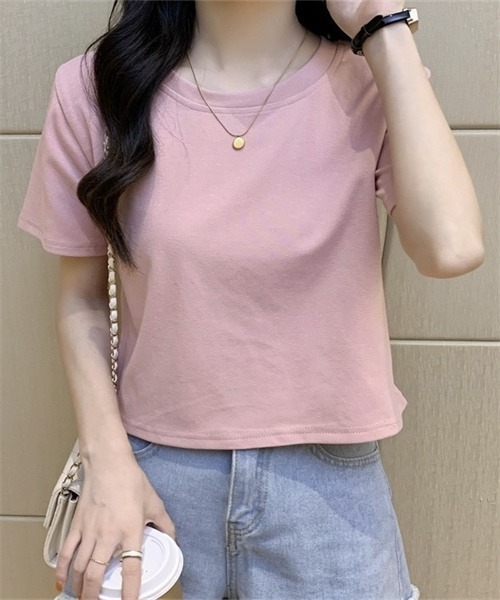 FREE STYLISTS（フリー スタイリスト）の「ショート丈半袖Tシャツ（Tシャツ/カットソー・レディース・パープル/ブラック/ブルー/オレンジ/ホワイト/グリーン/ライトピンク/ピンク系その他・L/M）」の7枚目の写真