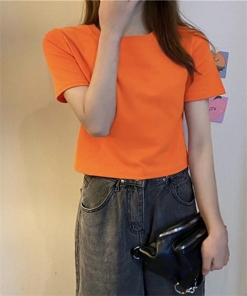 FREE STYLISTS（フリー スタイリスト）の「ショート丈半袖Tシャツ（Tシャツ/カットソー・レディース・パープル/ブラック/ブルー/オレンジ/ホワイト/グリーン/ライトピンク/ピンク系その他・L/M）」の8枚目の写真