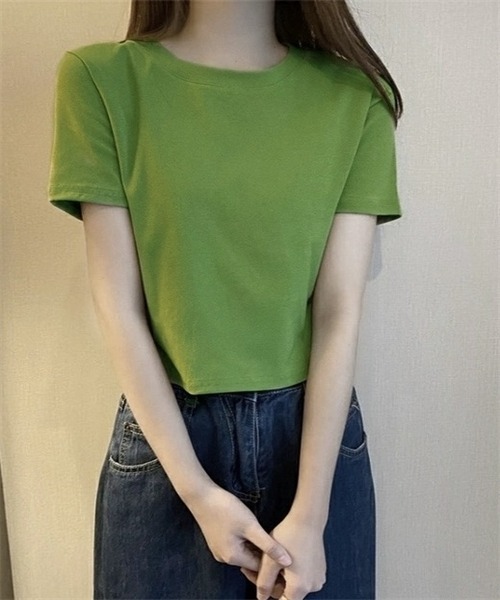 FREE STYLISTS（フリー スタイリスト）の「ショート丈半袖Tシャツ（Tシャツ/カットソー・レディース・パープル/ブラック/ブルー/オレンジ/ホワイト/グリーン/ライトピンク/ピンク系その他・L/M）」の3枚目の写真