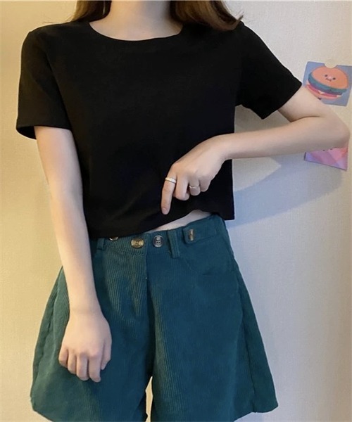FREE STYLISTS（フリー スタイリスト）の「ショート丈半袖Tシャツ（Tシャツ/カットソー・レディース・パープル/ブラック/ブルー/オレンジ/ホワイト/グリーン/ライトピンク/ピンク系その他・L/M）」の2枚目の写真