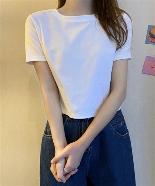 FREE STYLISTS（フリー スタイリスト）の「ショート丈半袖Tシャツ（Tシャツ/カットソー・レディース・パープル/ブラック/ブルー/オレンジ/ホワイト/グリーン/ライトピンク/ピンク系その他・L/M）」の12枚目の写真