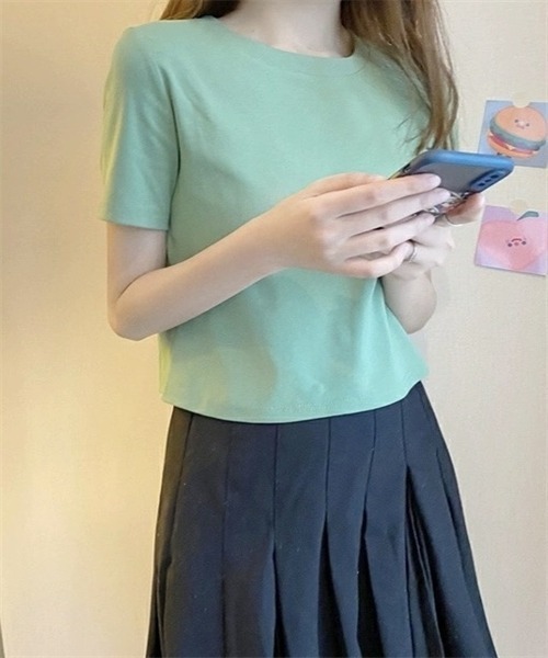FREE STYLISTS（フリー スタイリスト）の「ショート丈半袖Tシャツ（Tシャツ/カットソー・レディース・パープル/ブラック/ブルー/オレンジ/ホワイト/グリーン/ライトピンク/ピンク系その他・L/M）」の18枚目の写真