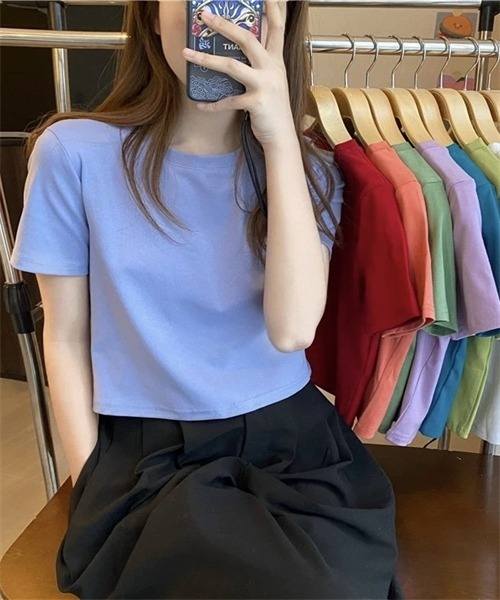 FREE STYLISTS（フリー スタイリスト）の「ショート丈半袖Tシャツ（Tシャツ/カットソー・レディース・パープル/ブラック/ブルー/オレンジ/ホワイト/グリーン/ライトピンク/ピンク系その他・L/M）」の16枚目の写真
