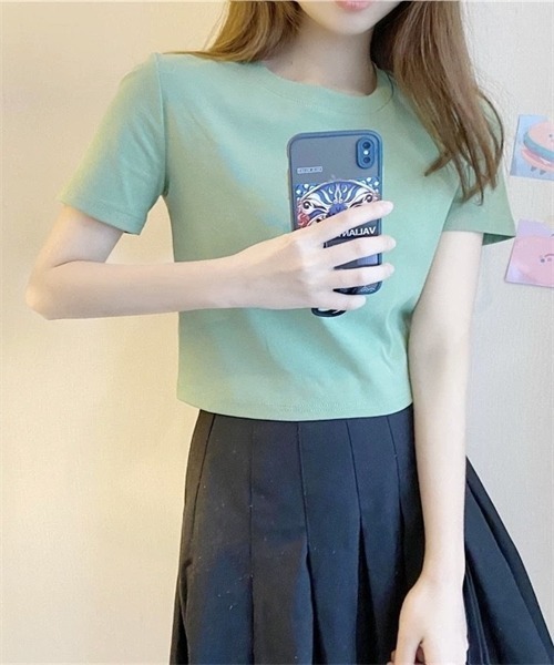 FREE STYLISTS（フリー スタイリスト）の「ショート丈半袖Tシャツ（Tシャツ/カットソー・レディース・パープル/ブラック/ブルー/オレンジ/ホワイト/グリーン/ライトピンク/ピンク系その他・L/M）」の19枚目の写真