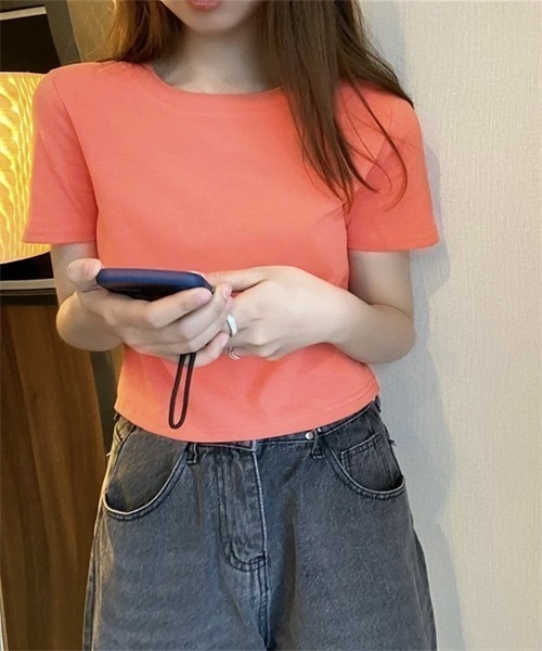 FREE STYLISTS（フリー スタイリスト）の「ショート丈半袖Tシャツ（Tシャツ/カットソー・レディース・パープル/ブラック/ブルー/オレンジ/ホワイト/グリーン/ライトピンク/ピンク系その他・L/M）」の21枚目の写真