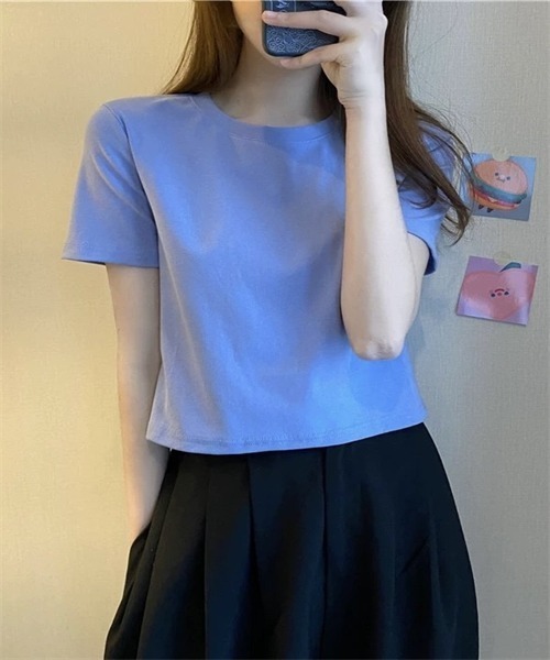 FREE STYLISTS（フリー スタイリスト）の「ショート丈半袖Tシャツ（Tシャツ/カットソー・レディース・パープル/ブラック/ブルー/オレンジ/ホワイト/グリーン/ライトピンク/ピンク系その他・L/M）」の15枚目の写真