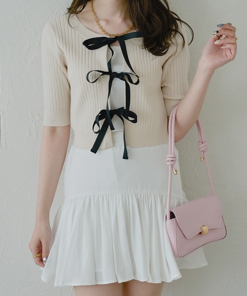 Ambre Neige(アンブルネージュ)の「2way short ribbon knit / 2wayショートリボンニット(Tシャツ/カットソー・レディース・アイボリー/ホワイト系その他・FREE)」の3枚目の写真