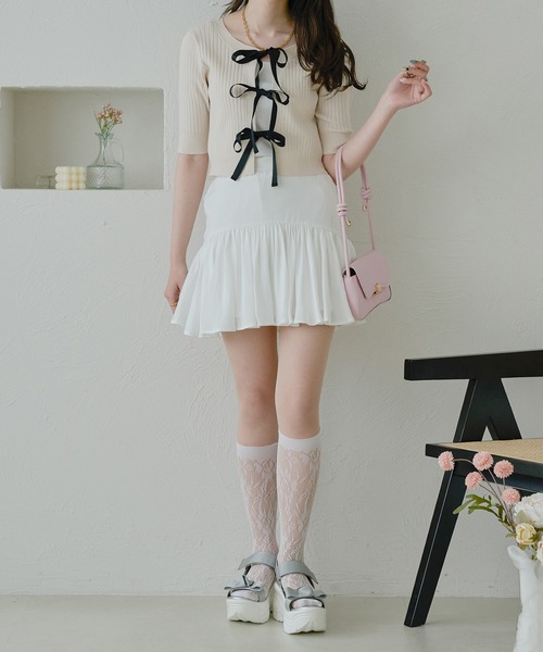 Ambre Neige(アンブルネージュ)の「2way short ribbon knit / 2wayショートリボンニット(Tシャツ/カットソー・レディース・アイボリー/ホワイト系その他・FREE)」の4枚目の写真
