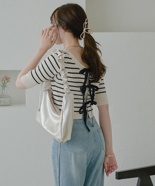 Ambre Neige(アンブルネージュ)の「2way short ribbon knit / 2wayショートリボンニット(Tシャツ/カットソー・レディース・アイボリー/ホワイト系その他・FREE)」の7枚目の写真