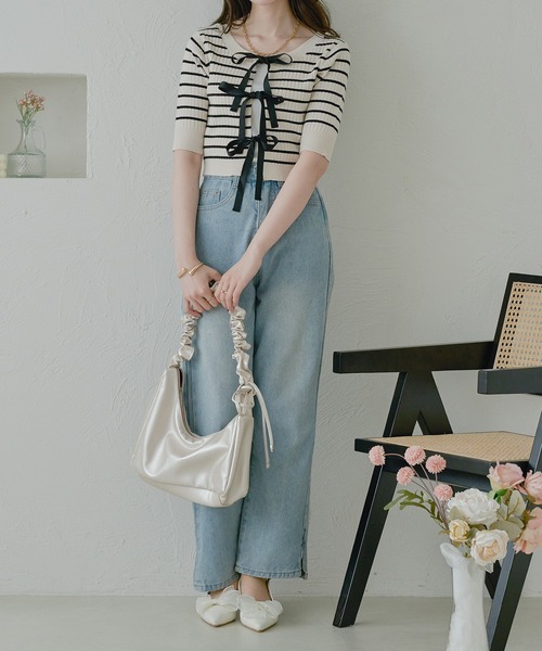 Ambre Neige(アンブルネージュ)の「2way short ribbon knit / 2wayショートリボンニット(Tシャツ/カットソー・レディース・アイボリー/ホワイト系その他・FREE)」の9枚目の写真
