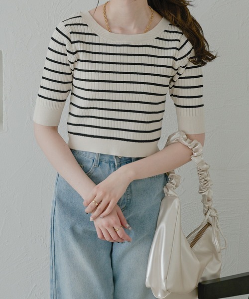 Ambre Neige(アンブルネージュ)の「2way short ribbon knit / 2wayショートリボンニット(Tシャツ/カットソー・レディース・アイボリー/ホワイト系その他・FREE)」の11枚目の写真