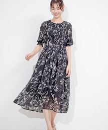シフォン花柄ロングワンピース