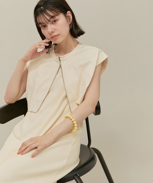ROPE' PICNIC(ロペピクニック)の「ジップ付きトップス×テレコキャミワンピース(ワンピース・レディース・ブラック/キナリ・38)」の1枚目の写真