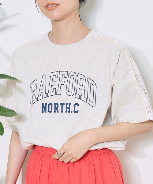 FREAK'S STORE(フリークスストア)の「レースドッキング ロゴTシャツ(Tシャツ/カットソー・レディース・チャコール/ナチュラル/ネイビー・フリ-)」の4枚目の写真