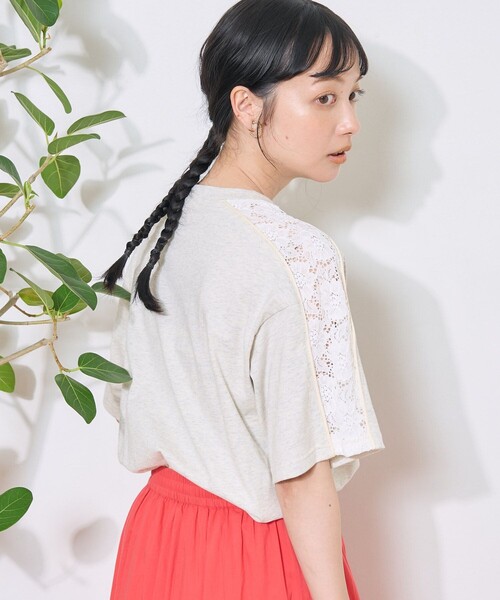 FREAK'S STORE(フリークスストア)の「レースドッキング ロゴTシャツ(Tシャツ/カットソー・レディース・チャコール/ナチュラル/ネイビー・フリ-)」の6枚目の写真