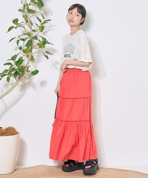FREAK'S STORE(フリークスストア)の「レースドッキング ロゴTシャツ(Tシャツ/カットソー・レディース・チャコール/ナチュラル/ネイビー・フリ-)」の9枚目の写真