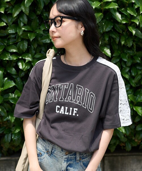 FREAK'S STORE(フリークスストア)の「レースドッキング ロゴTシャツ(Tシャツ/カットソー・レディース・チャコール/ナチュラル/ネイビー・フリ-)」の10枚目の写真