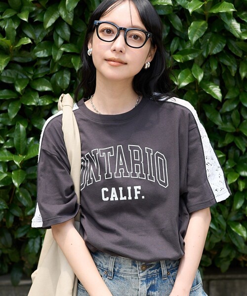 FREAK'S STORE(フリークスストア)の「レースドッキング ロゴTシャツ(Tシャツ/カットソー・レディース・チャコール/ナチュラル/ネイビー・フリ-)」の12枚目の写真