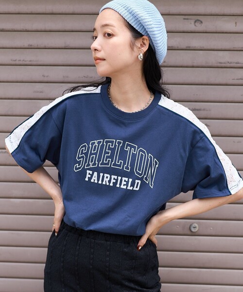 FREAK'S STORE(フリークスストア)の「レースドッキング ロゴTシャツ(Tシャツ/カットソー・レディース・チャコール/ナチュラル/ネイビー・フリ-)」の15枚目の写真