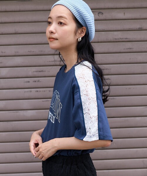 FREAK'S STORE(フリークスストア)の「レースドッキング ロゴTシャツ(Tシャツ/カットソー・レディース・チャコール/ナチュラル/ネイビー・フリ-)」の17枚目の写真