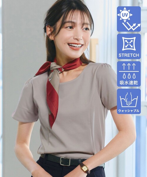 Tiaclasse（ティアクラッセ）の「“きれい見え” パネルラインカットソートップス（Tシャツ/カットソー・レディース・ネイビー/グレイッシュベージュ/ブラック・M/L）」の3枚目の写真