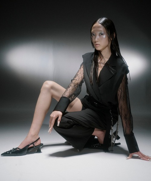 HARE（ハレ）の「【EDGY MODE】ソデレースショートジャケット（テーラードジャケット・レディース・ストライプ/ブラック・FREE）」の3枚目の写真