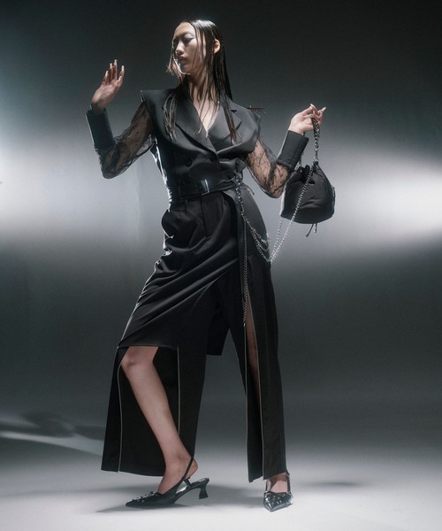 HARE（ハレ）の「【EDGY MODE】ソデレースショートジャケット（テーラードジャケット・レディース・ストライプ/ブラック・FREE）」の5枚目の写真