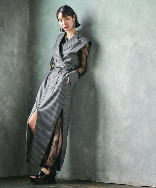 HARE（ハレ）の「【EDGY MODE】ソデレースショートジャケット（テーラードジャケット・レディース・ストライプ/ブラック・FREE）」の6枚目の写真