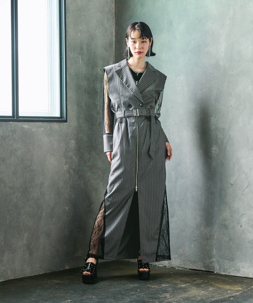 HARE（ハレ）の「【EDGY MODE】ソデレースショートジャケット（テーラードジャケット・レディース・ストライプ/ブラック・FREE）」の7枚目の写真