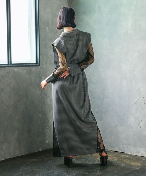 HARE（ハレ）の「【EDGY MODE】ソデレースショートジャケット（テーラードジャケット・レディース・ストライプ/ブラック・FREE）」の8枚目の写真