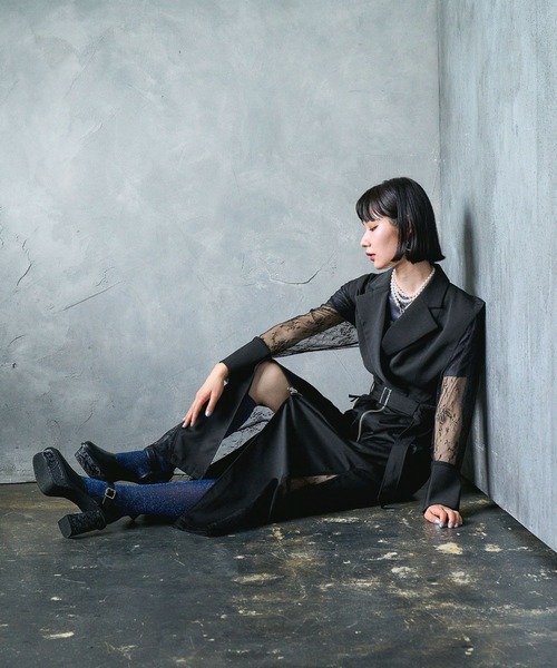 HARE（ハレ）の「【EDGY MODE】ソデレースショートジャケット（テーラードジャケット・レディース・ストライプ/ブラック・FREE）」の9枚目の写真