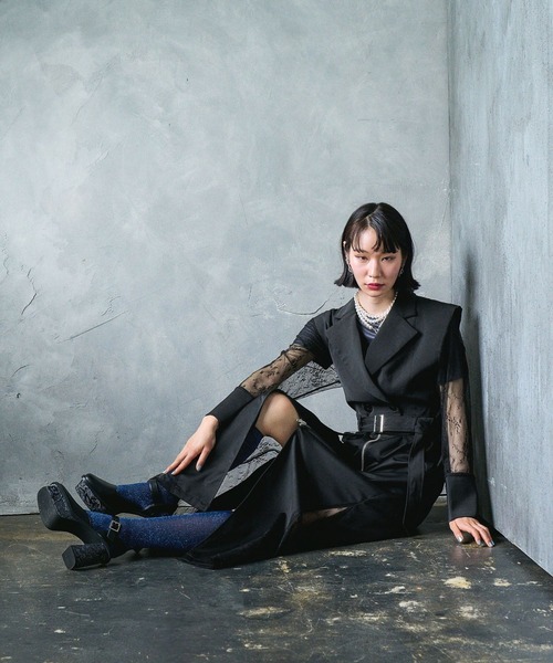 HARE（ハレ）の「【EDGY MODE】ソデレースショートジャケット（テーラードジャケット・レディース・ストライプ/ブラック・FREE）」の10枚目の写真