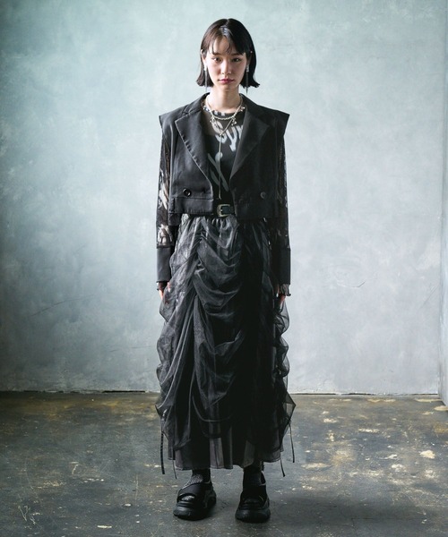 HARE（ハレ）の「【EDGY MODE】ソデレースショートジャケット（テーラードジャケット・レディース・ストライプ/ブラック・FREE）」の11枚目の写真