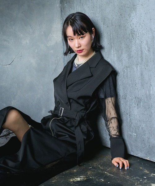 HARE（ハレ）の「【EDGY MODE】ソデレースショートジャケット（テーラードジャケット・レディース・ストライプ/ブラック・FREE）」の12枚目の写真