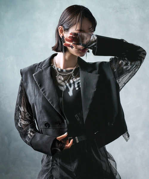 HARE（ハレ）の「【EDGY MODE】ソデレースショートジャケット（テーラードジャケット・レディース・ストライプ/ブラック・FREE）」の18枚目の写真