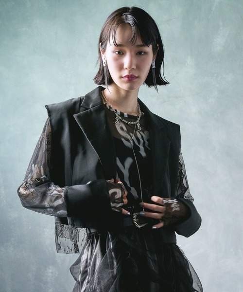 HARE（ハレ）の「【EDGY MODE】ソデレースショートジャケット（テーラードジャケット・レディース・ストライプ/ブラック・FREE）」の20枚目の写真