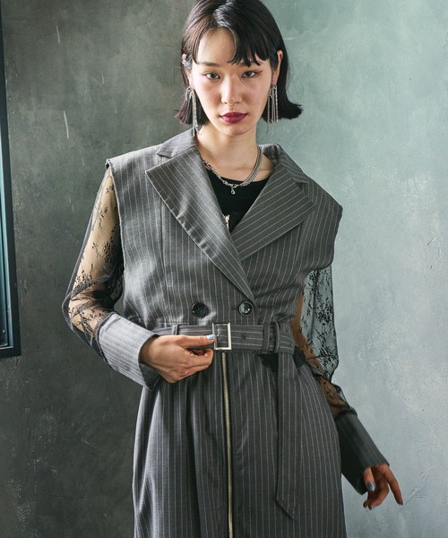 HARE（ハレ）の「【EDGY MODE】ソデレースショートジャケット（テーラードジャケット・レディース・ストライプ/ブラック・FREE）」の21枚目の写真