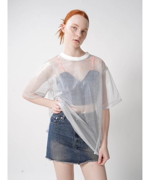 :ETHROF（イーサオブ）の「SHEER LAME TOPS（Tシャツ/カットソー・レディース・ブラック/グレー・FREE）」の9枚目の写真