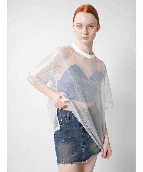 :ETHROF（イーサオブ）の「SHEER LAME TOPS（Tシャツ/カットソー・レディース・ブラック/グレー・FREE）」の11枚目の写真