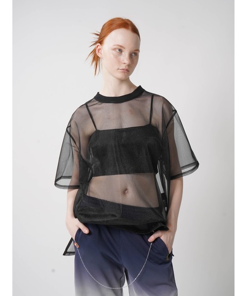 :ETHROF（イーサオブ）の「SHEER LAME TOPS（Tシャツ/カットソー・レディース・ブラック/グレー・FREE）」の15枚目の写真