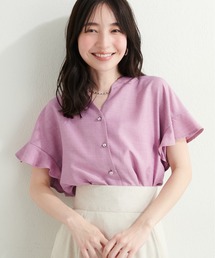 麻調合繊フリル袖ブラウス