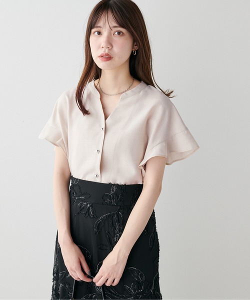 natural couture(ナチュラルクチュール)の「麻調合繊フリル袖ブラウス(シャツ/ブラウス・レディース・ブルー/ブラック/サックスブルー/ライトベージュ/ピンク・FREE)」の13枚目の写真