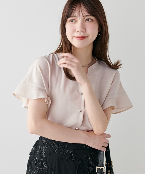 natural couture(ナチュラルクチュール)の「麻調合繊フリル袖ブラウス(シャツ/ブラウス・レディース・ブルー/ブラック/サックスブルー/ライトベージュ/ピンク・FREE)」の12枚目の写真