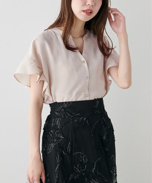 natural couture(ナチュラルクチュール)の「麻調合繊フリル袖ブラウス(シャツ/ブラウス・レディース・ブルー/ブラック/サックスブルー/ライトベージュ/ピンク・FREE)」の11枚目の写真