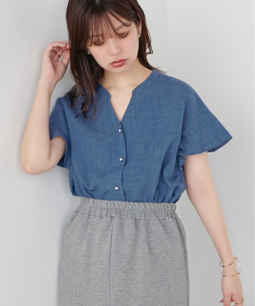 natural couture(ナチュラルクチュール)の「麻調合繊フリル袖ブラウス(シャツ/ブラウス・レディース・ブルー/ブラック/サックスブルー/ライトベージュ/ピンク・FREE)」の20枚目の写真