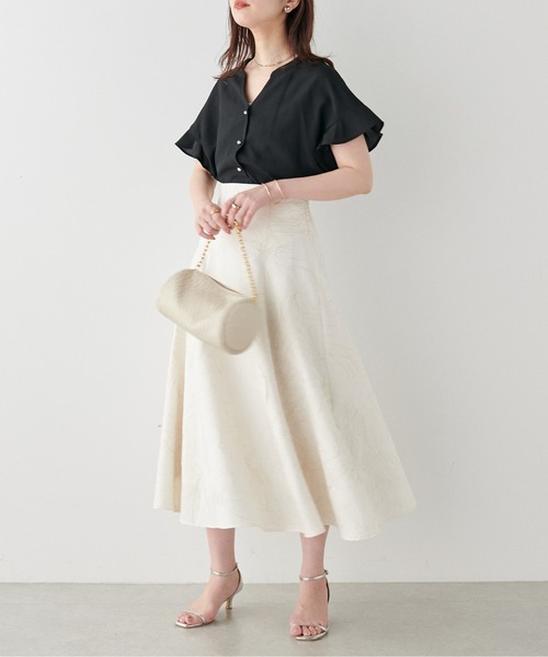 natural couture(ナチュラルクチュール)の「麻調合繊フリル袖ブラウス(シャツ/ブラウス・レディース・ブルー/ブラック/サックスブルー/ライトベージュ/ピンク・FREE)」の10枚目の写真