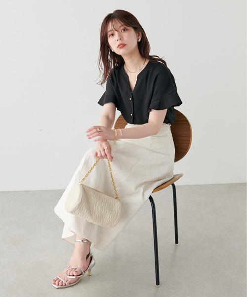 natural couture(ナチュラルクチュール)の「麻調合繊フリル袖ブラウス(シャツ/ブラウス・レディース・ブルー/ブラック/サックスブルー/ライトベージュ/ピンク・FREE)」の7枚目の写真